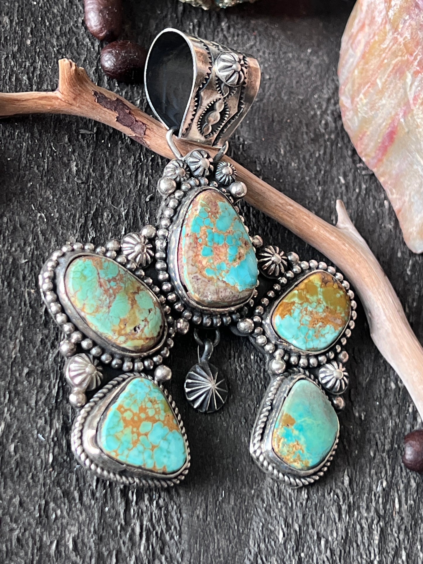 Rosella Paxson Sterling Silver and Royston Turquoise Naja Pendant