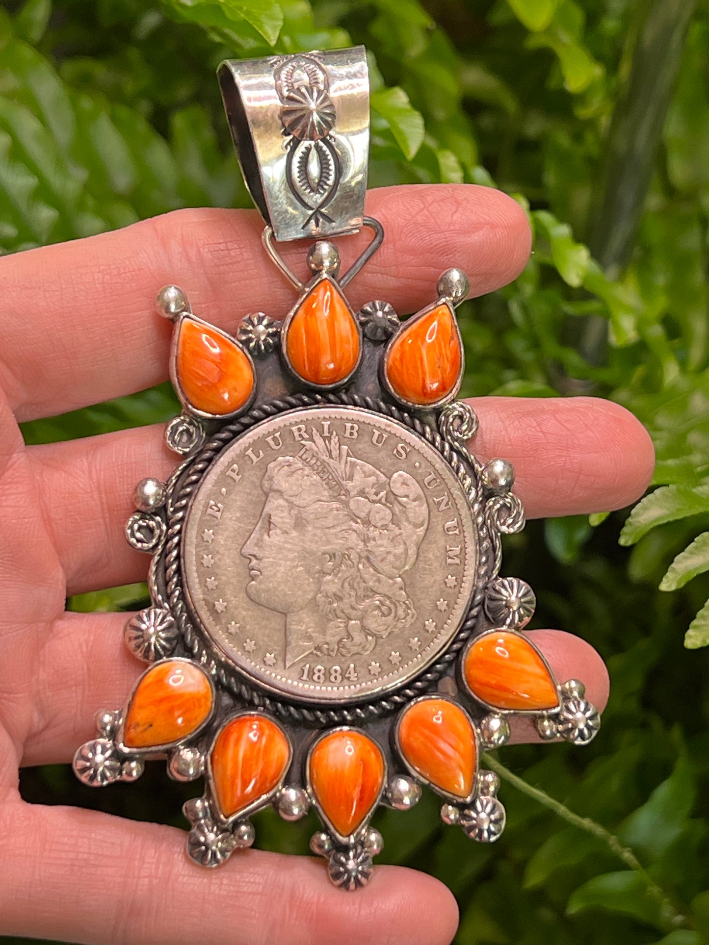 Morgan Dollar and Spiny Oyster Sterling Pendant by Rosella Paxson