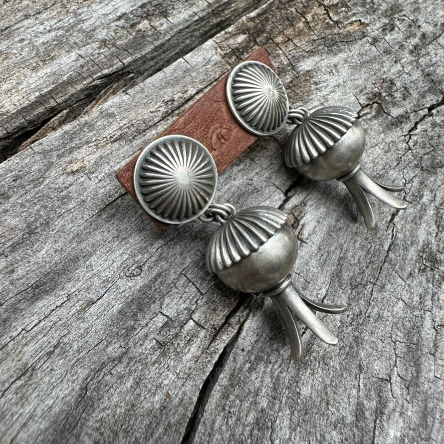 Artisan Made Sterling Silver Sphere Squash Blossom Earrings by Dennis Hogan