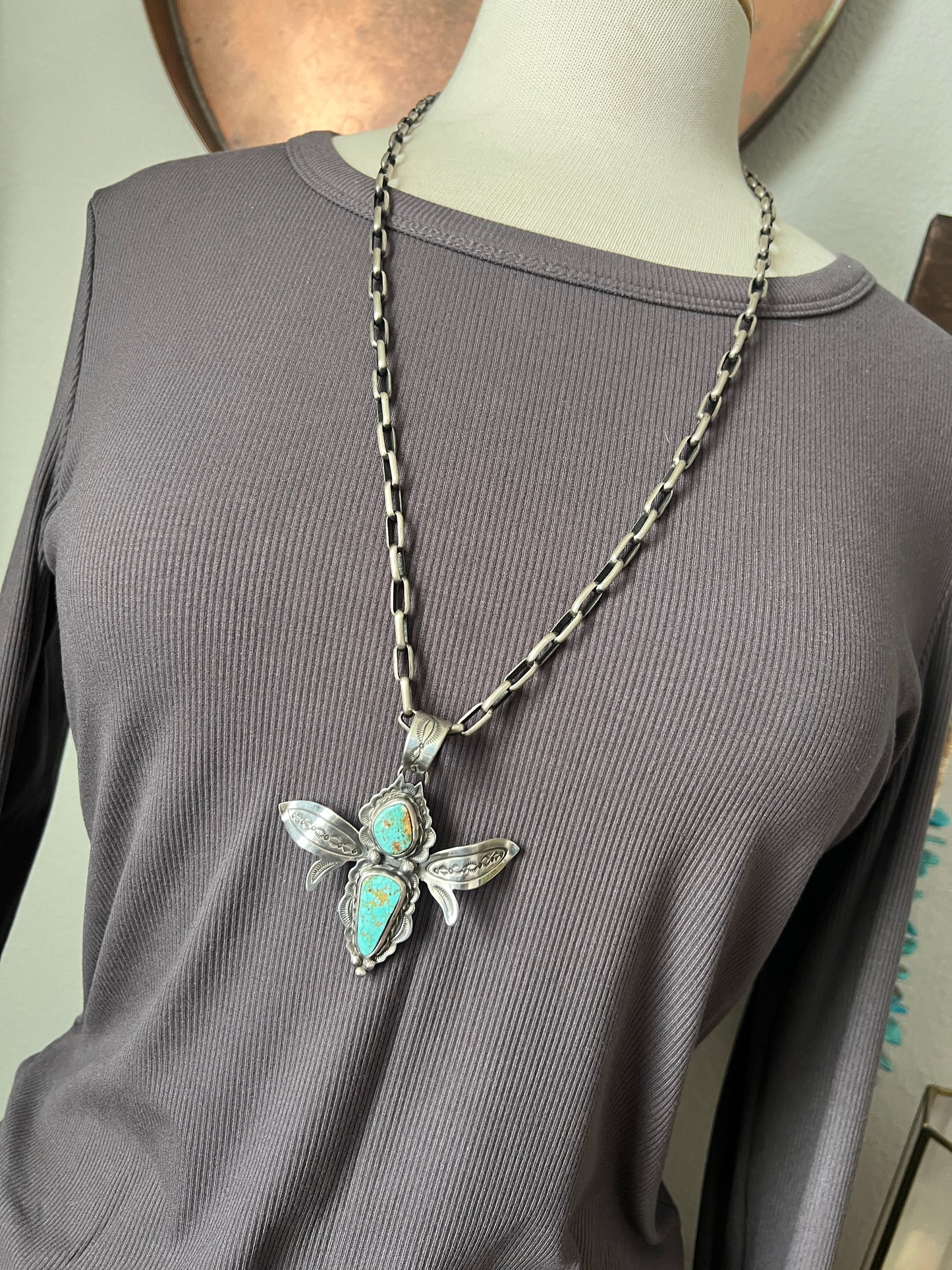 Sterling Silver and Turquoise Winged Bug Pendant by Kimari Somers