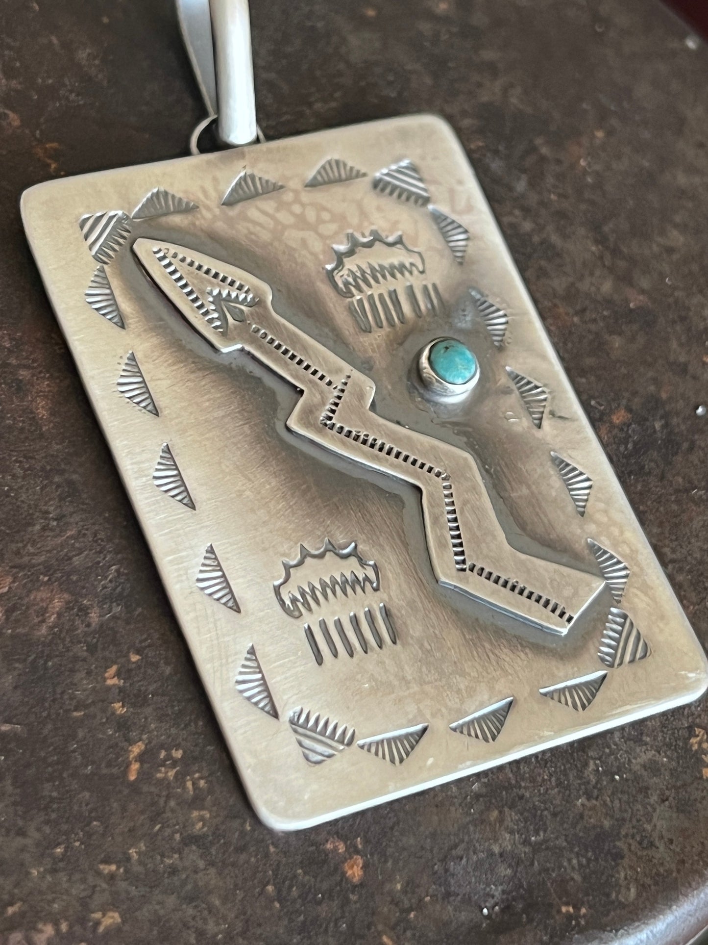Hand Stamped Sterling Silver Fred Harvey Era Inspired Single Lightning Arrow Tag Pendant by Kimari Somers