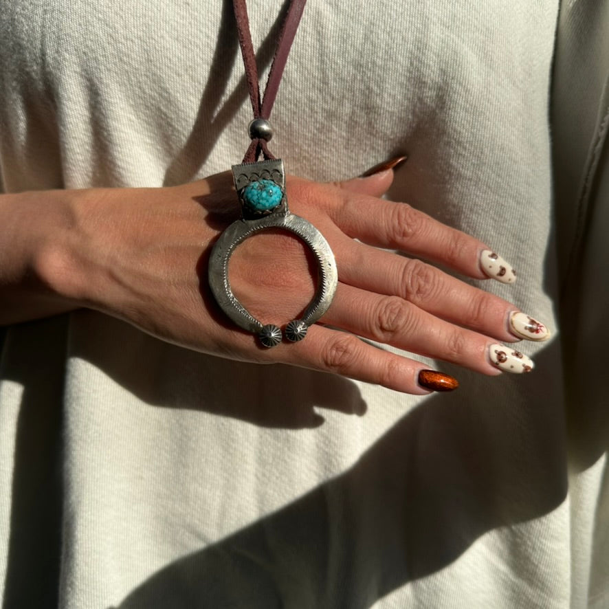 Artisan Made Ingot Silver and Turquoise Naja Necklace by Jock Favour