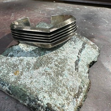 Vintage Navajo Made Sterling Silver V Shape Cuff Bracelet, signed by Tom Hawk