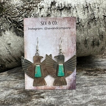 Native Made Sterling Silver and Turquoise Thunderbird Earrings by Vernon Begay