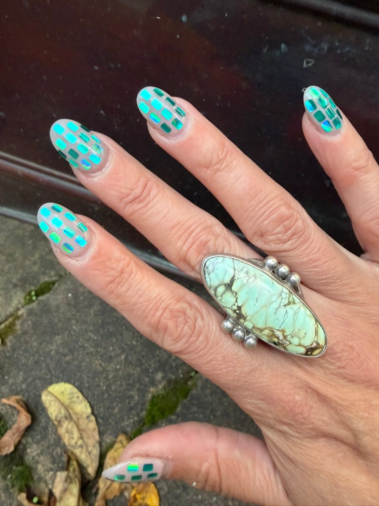Vintage Sterling Silver Ring with Pale Mint Green Turquoise Sz 8