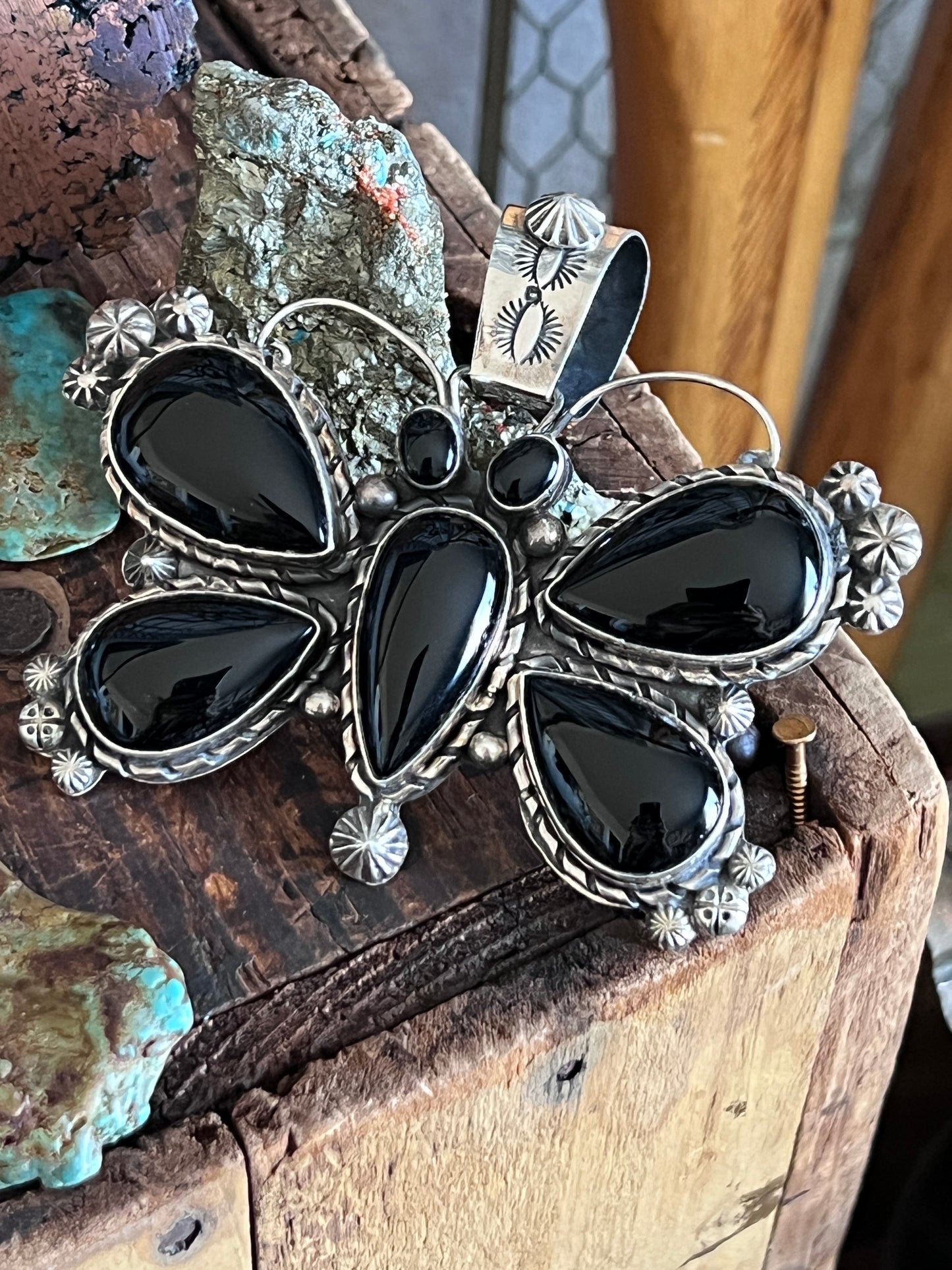 Black Onyx and Sterling Silver Butterfly Pendants by Rosella Paxson