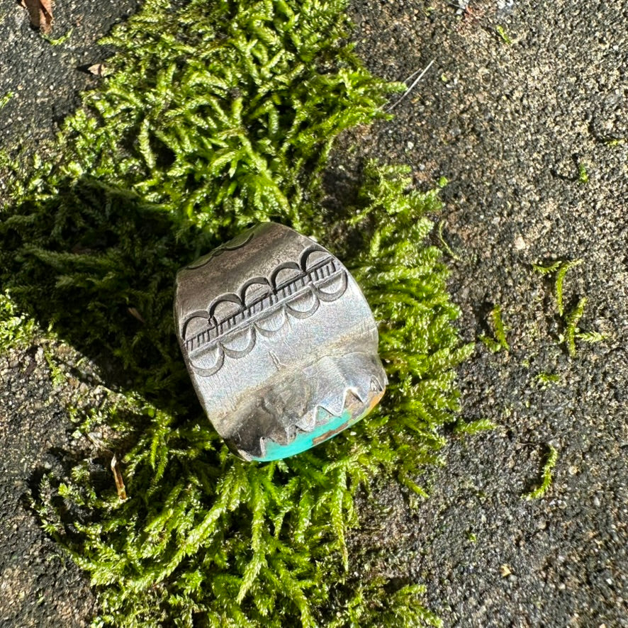 Artisan Made Ingot Silver and Turquoise Cigar Band Ring by Jock Favour