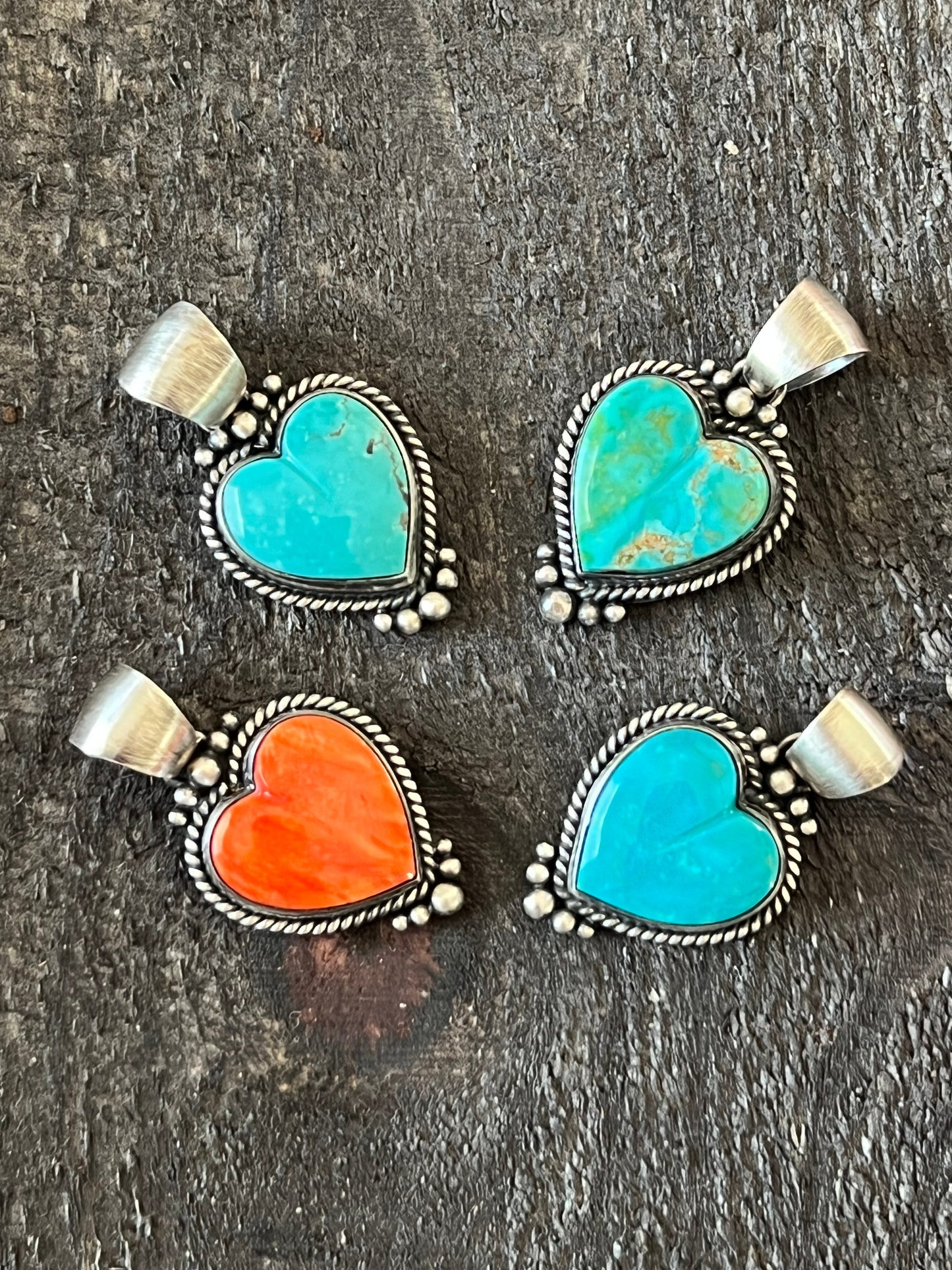Navajo Sterling Silver Electric Rainbow Mini Heart Pendants by Bernyse Chavez