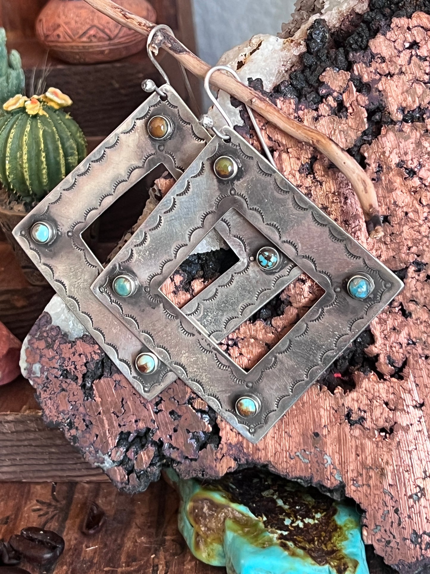 Kimari Somers Handcrafted Square Sterling Silver and Turquoise Earrings