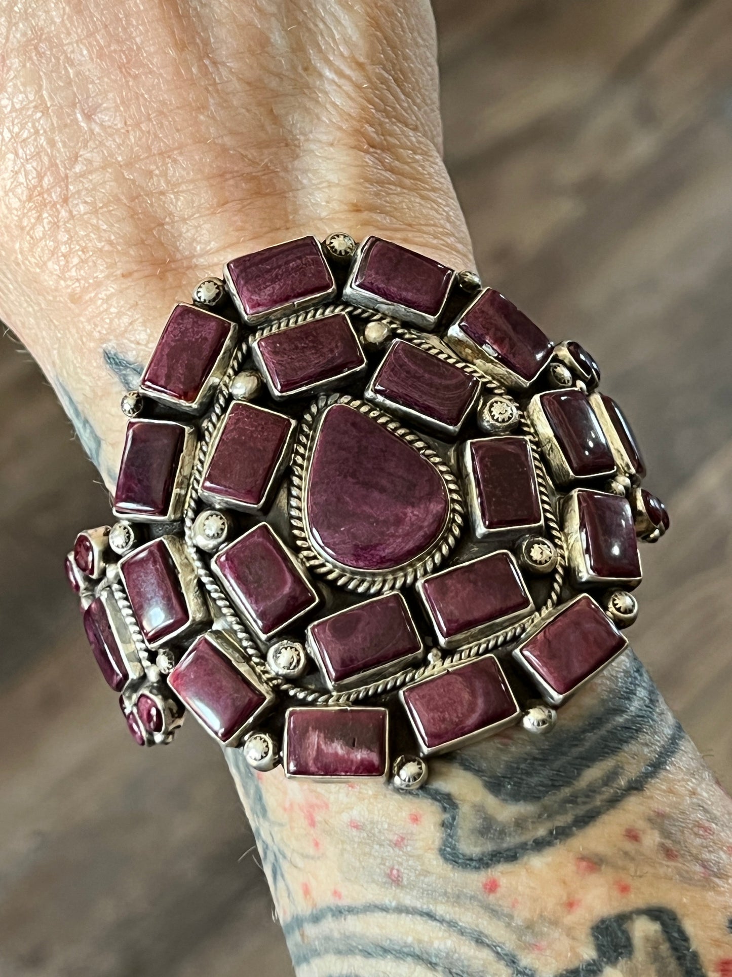 Navajo Sterling Silver and Purple Spiny Oyster Cuff Bracelet by Tyler Brown