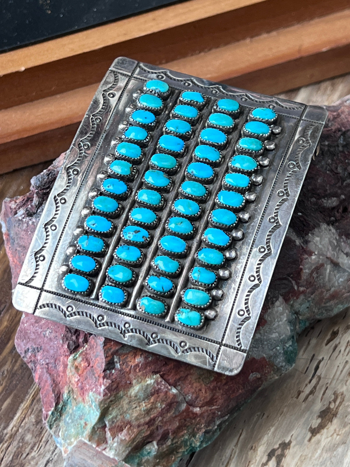 Estate Collection Vintage Sterling Silver & Sleeping Beauty Turquoise Belt Buckle by Maryann and Felix Chavez