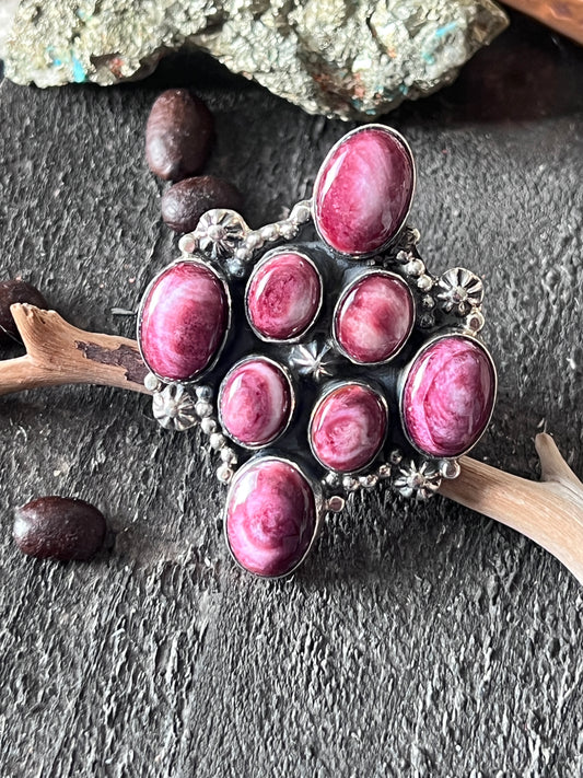 Rosella Paxson Sterling Silver and Purple Spiny Oyster Shell Cluster Ring, Size 9.5-10
