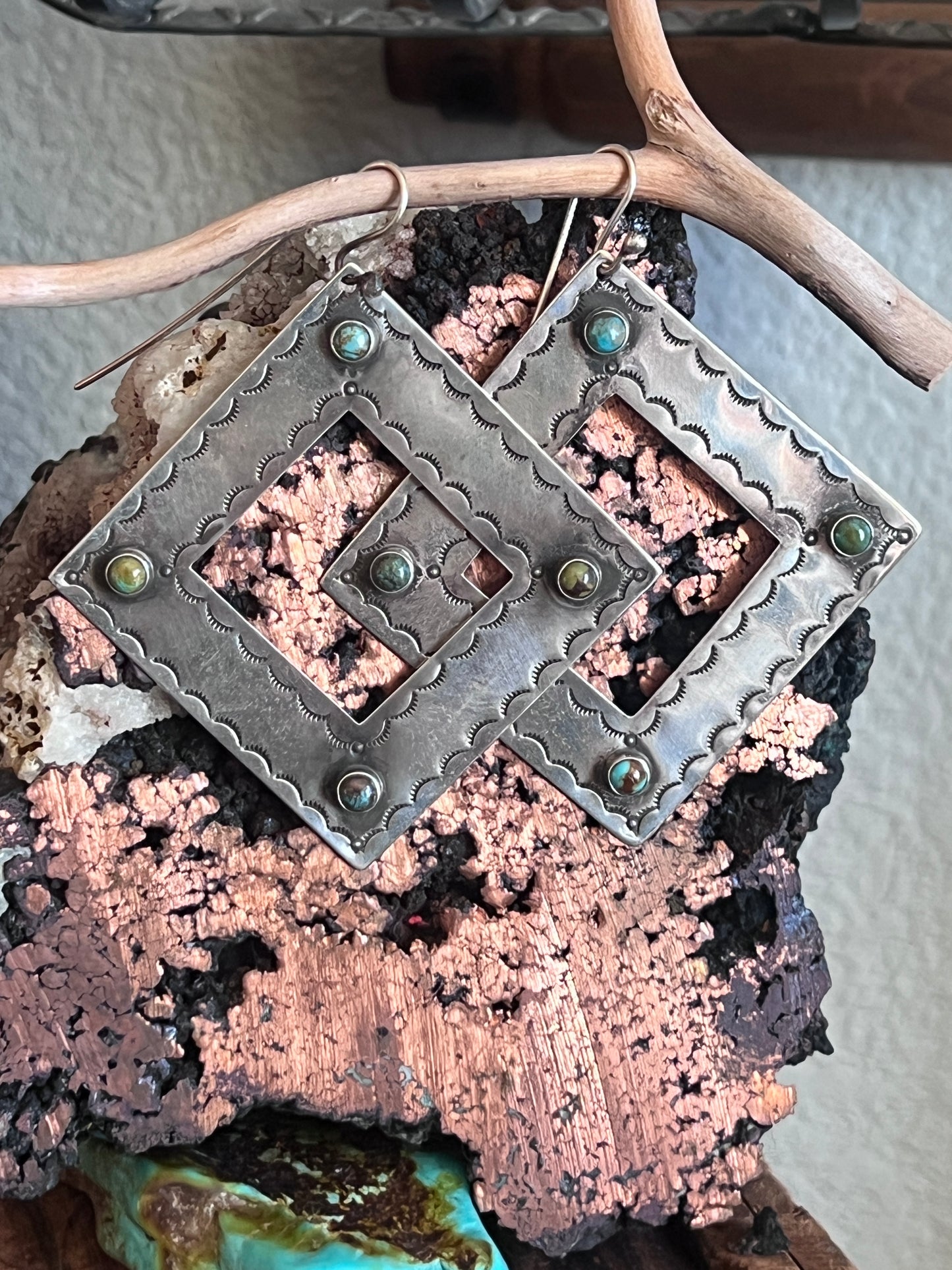 Kimari Somers Handcrafted Square Sterling Silver and Turquoise Earrings