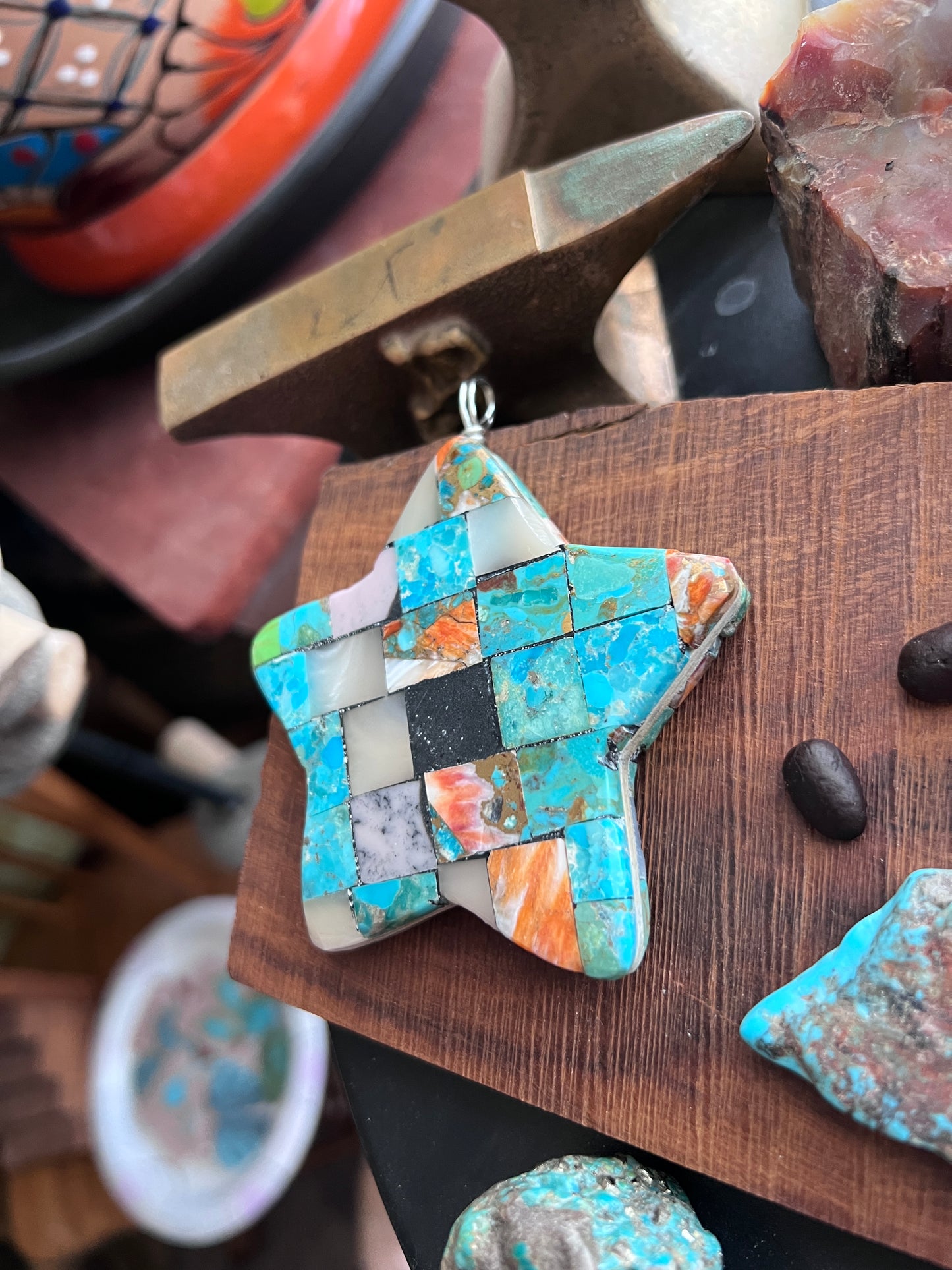 Charles Bird Mosaic Turquoise Double Sided Star Pendant