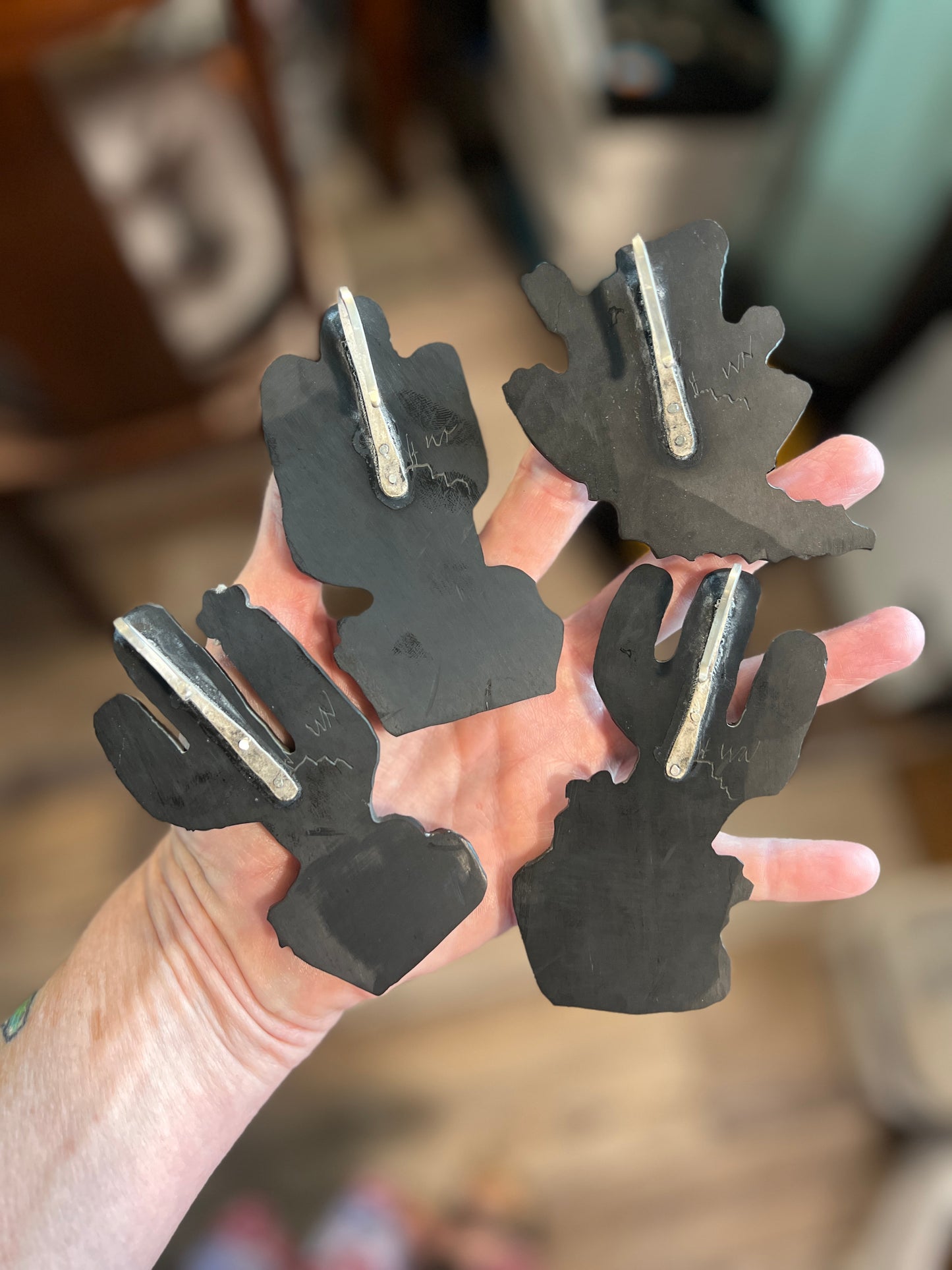 Warren Nieto Sterling Silver and Inlaid Stone Saguaro Cactus & Horned Toad Pendants