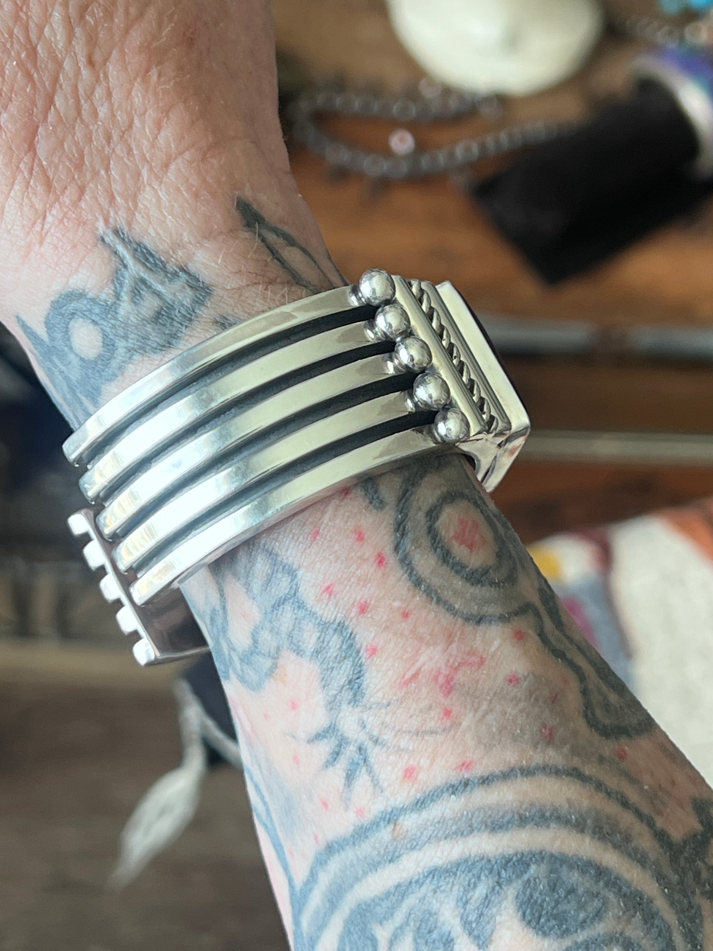 Hefty Sterling Silver and Sugilite Cuff Bracelet by Navajo Artist, Alfred Lee Sr.