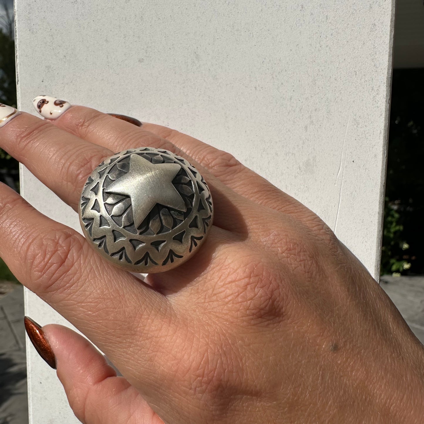 Sterling Silver Domed Star Ring by Navajo Artist, Derrick Cadman