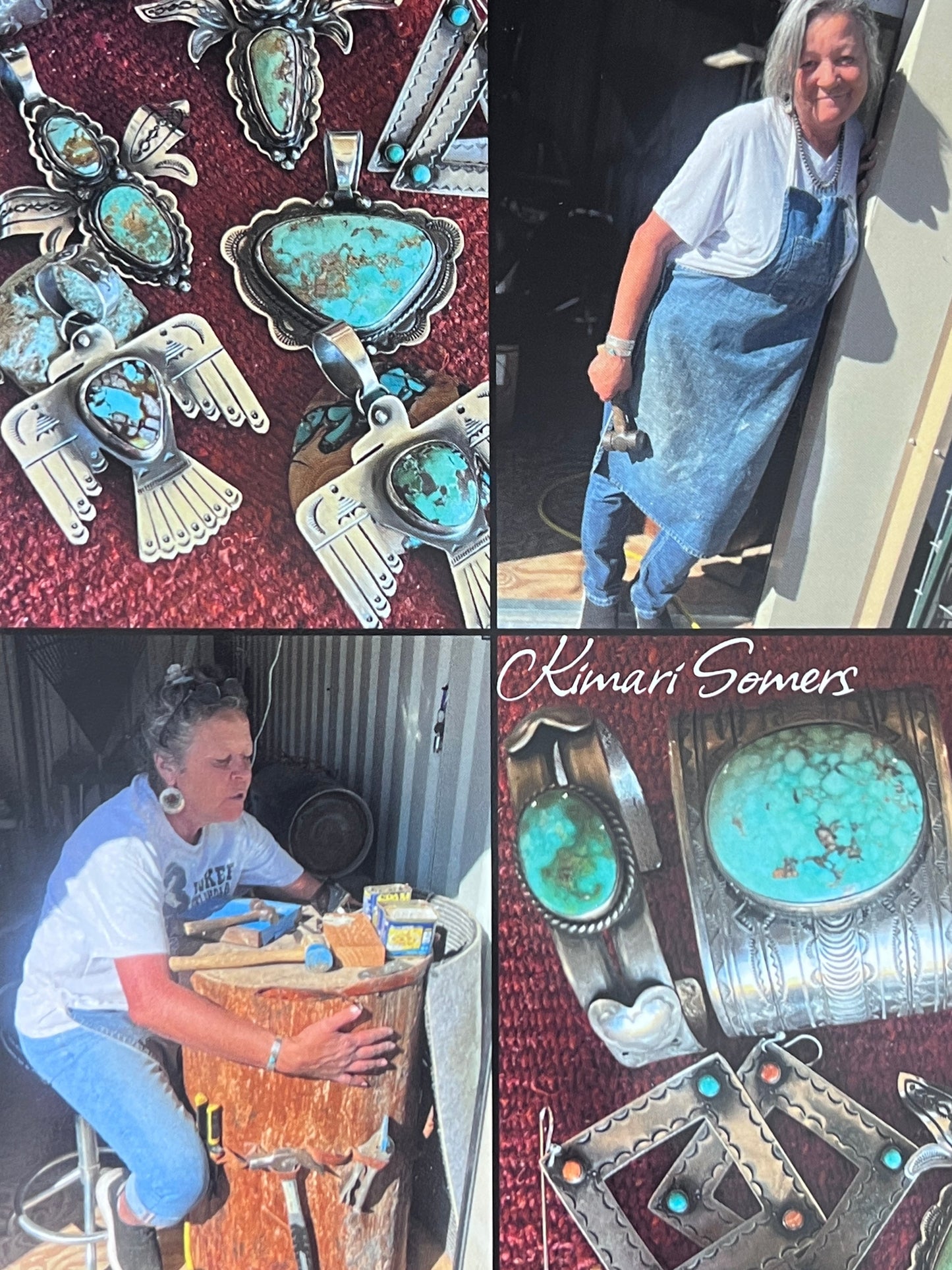 Kimari Somers Hand Stamped Sterling Silver, Brass & Turquoise ‘Mended’ Pendant