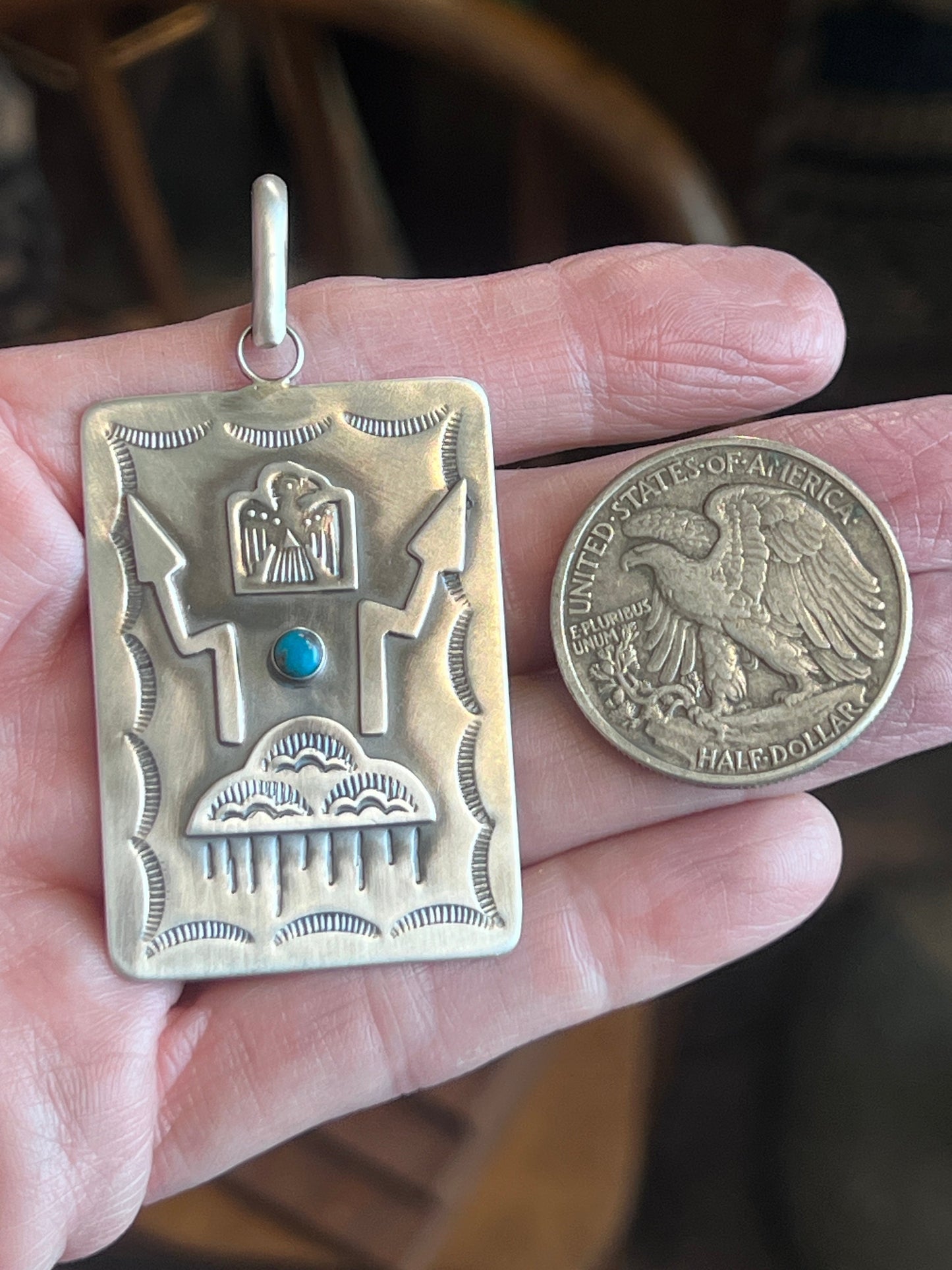 Hand Stamped Sterling Silver Fred Harvey Era Inspired Monsoon Tag Pendant by Kimari Somers