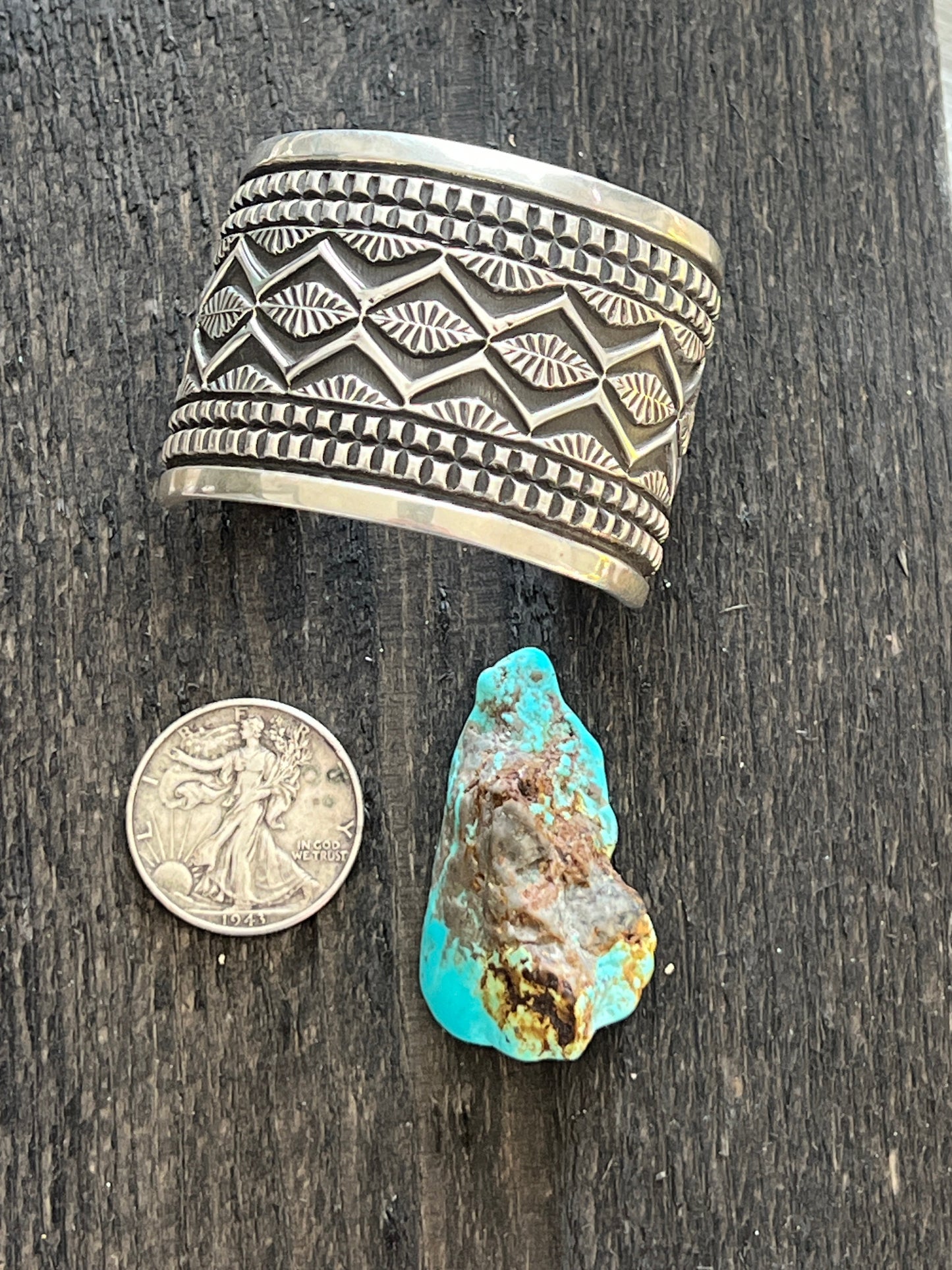 Old Pawn Navajo Sterling Silver Deep Stamped Cuff Bracelet by Elvira Bill