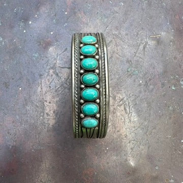 Navajo Made Sterling Silver and Turquoise Heavy Gauge Cuff Bracelet by Calvin Martinez