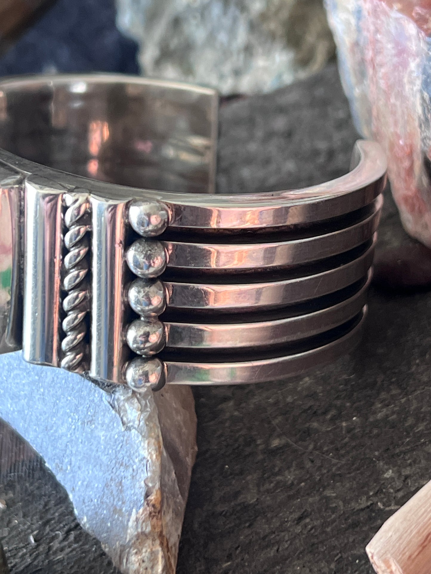 Hefty Sterling Silver and Sugilite Cuff Bracelet by Navajo Artist, Alfred Lee Sr.