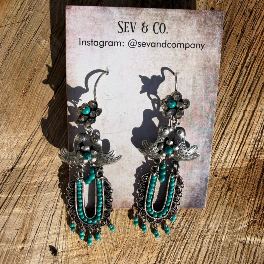 Medium Sterling Filigree Earrings with Turquoise by Federico Jimenez