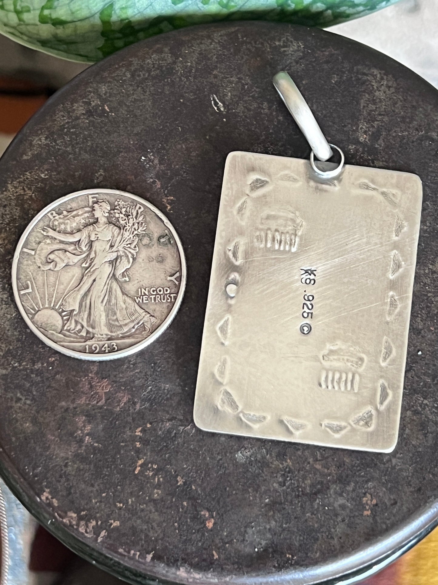 Hand Stamped Sterling Silver Fred Harvey Era Inspired Single Lightning Arrow Tag Pendant by Kimari Somers