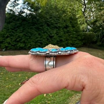 Navajo Sterling Silver and Turquoise Cluster Adjustable Ring by Ednei Yabeny