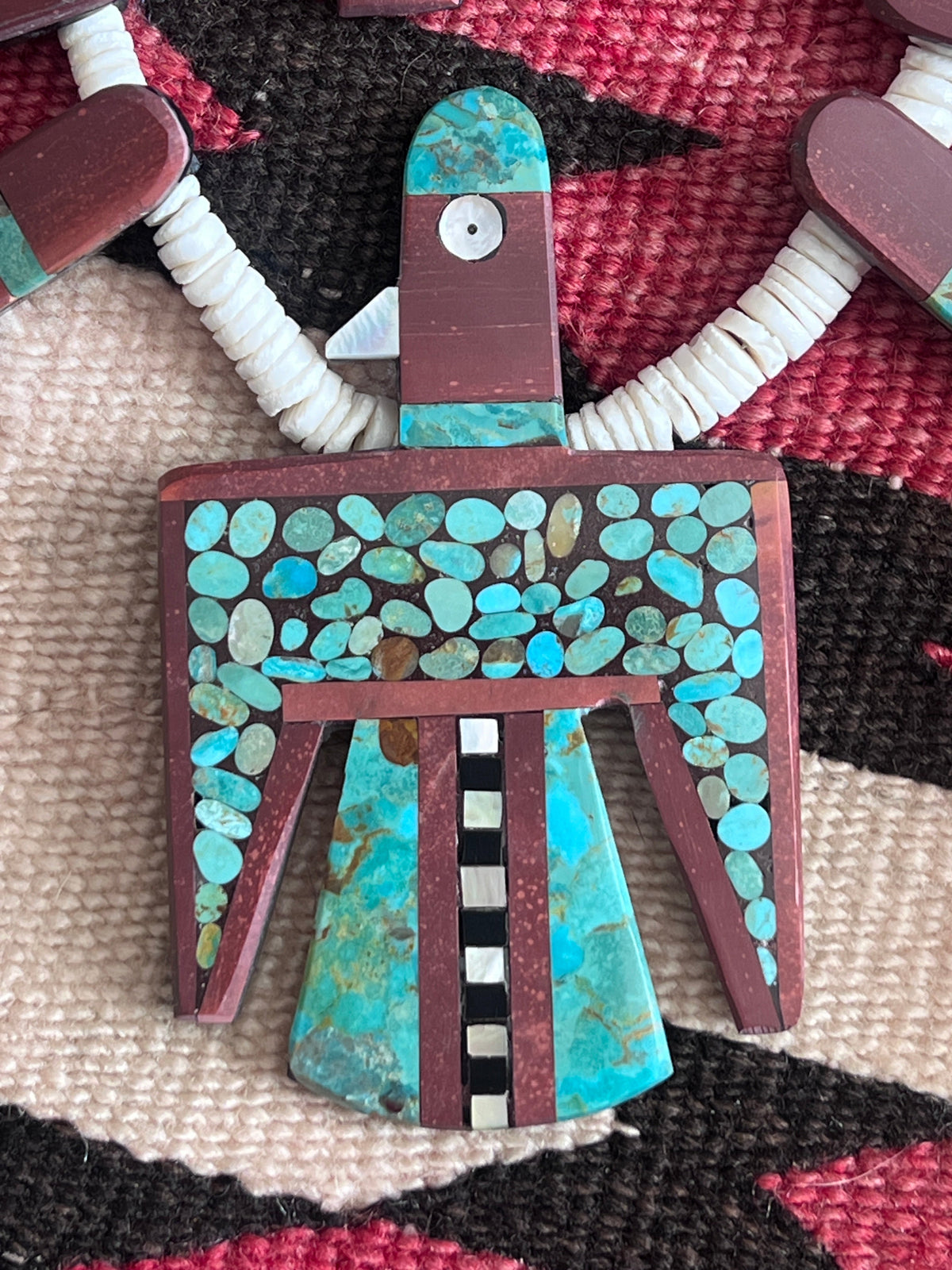 Warren Nieto Inlay Kingman Turquoise and Pipestone Thunderbird Tab Necklace & Earrings Set