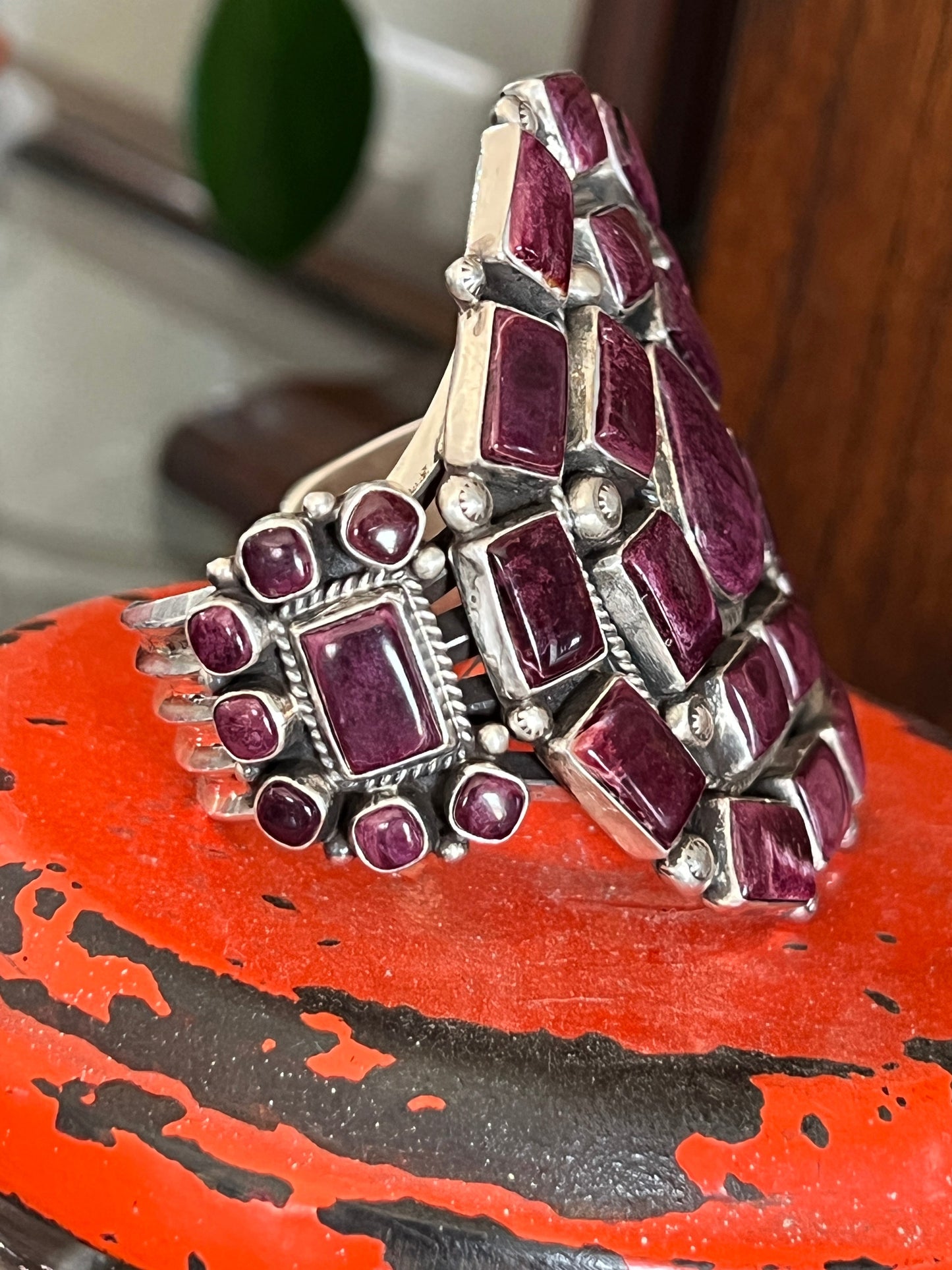 Navajo Sterling Silver and Purple Spiny Oyster Cuff Bracelet by Tyler Brown
