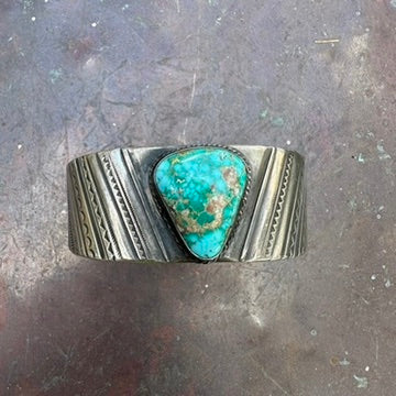 Native Made Sterling Silver and Turquoise Heavy Gauge Cuff Bracelet by Al & Kimari Somers