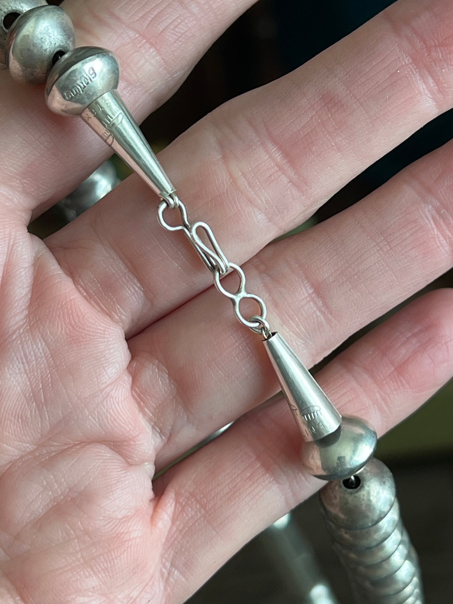Vintage Native Handcrafted Sterling Silver Bead Necklace by Joe Tortolita
