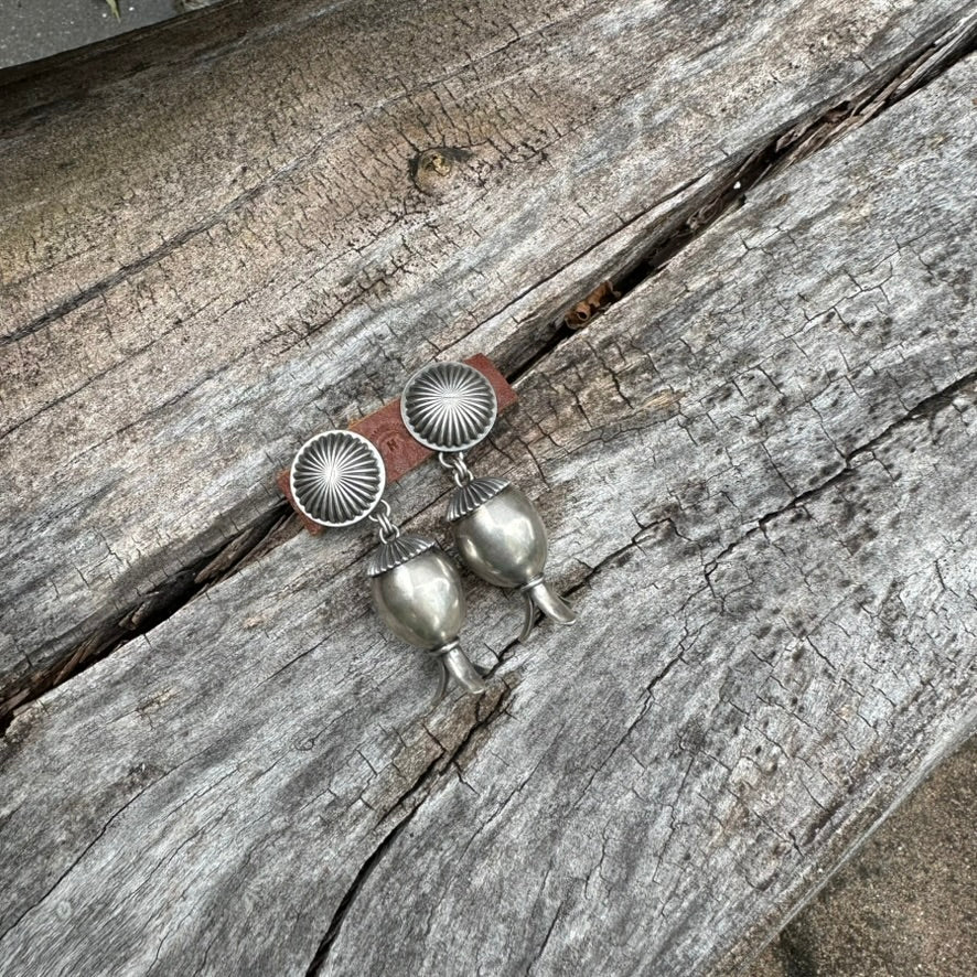 Artisan Made Sterling Silver Oval Squash Blossom Earrings by Dennis Hogan