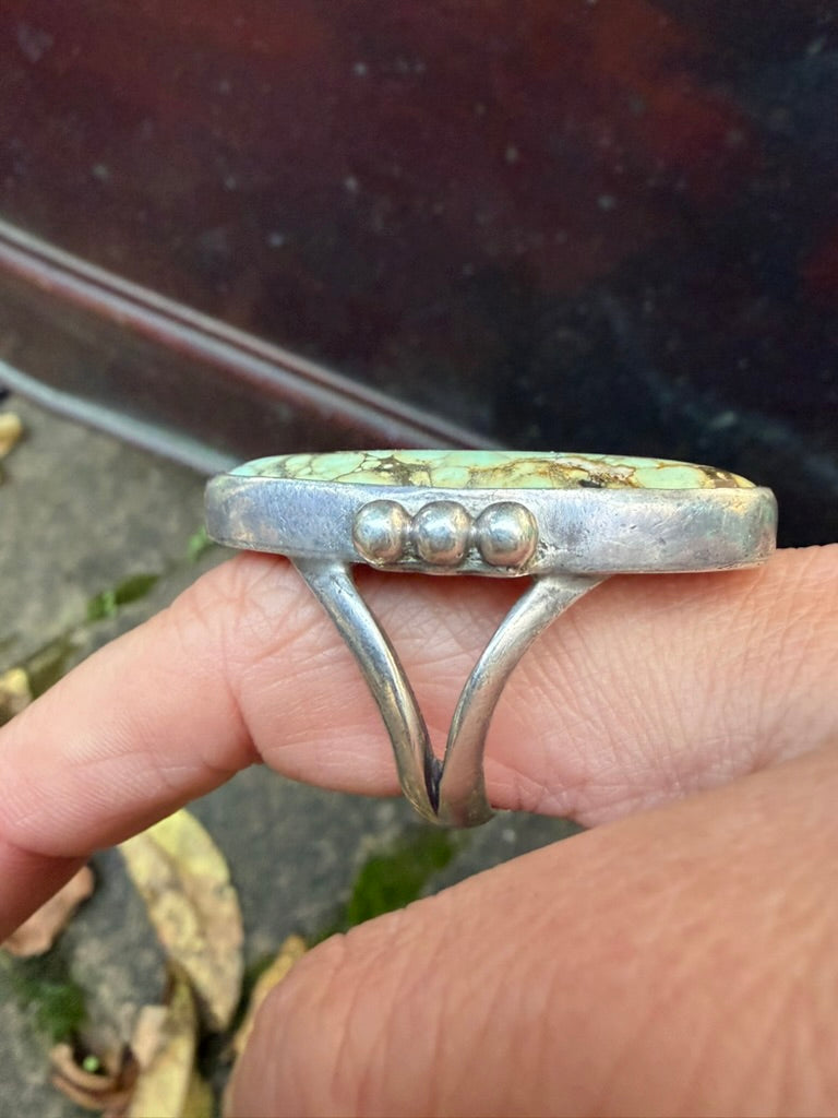 Vintage Sterling Silver Ring with Pale Mint Green Turquoise Sz 8