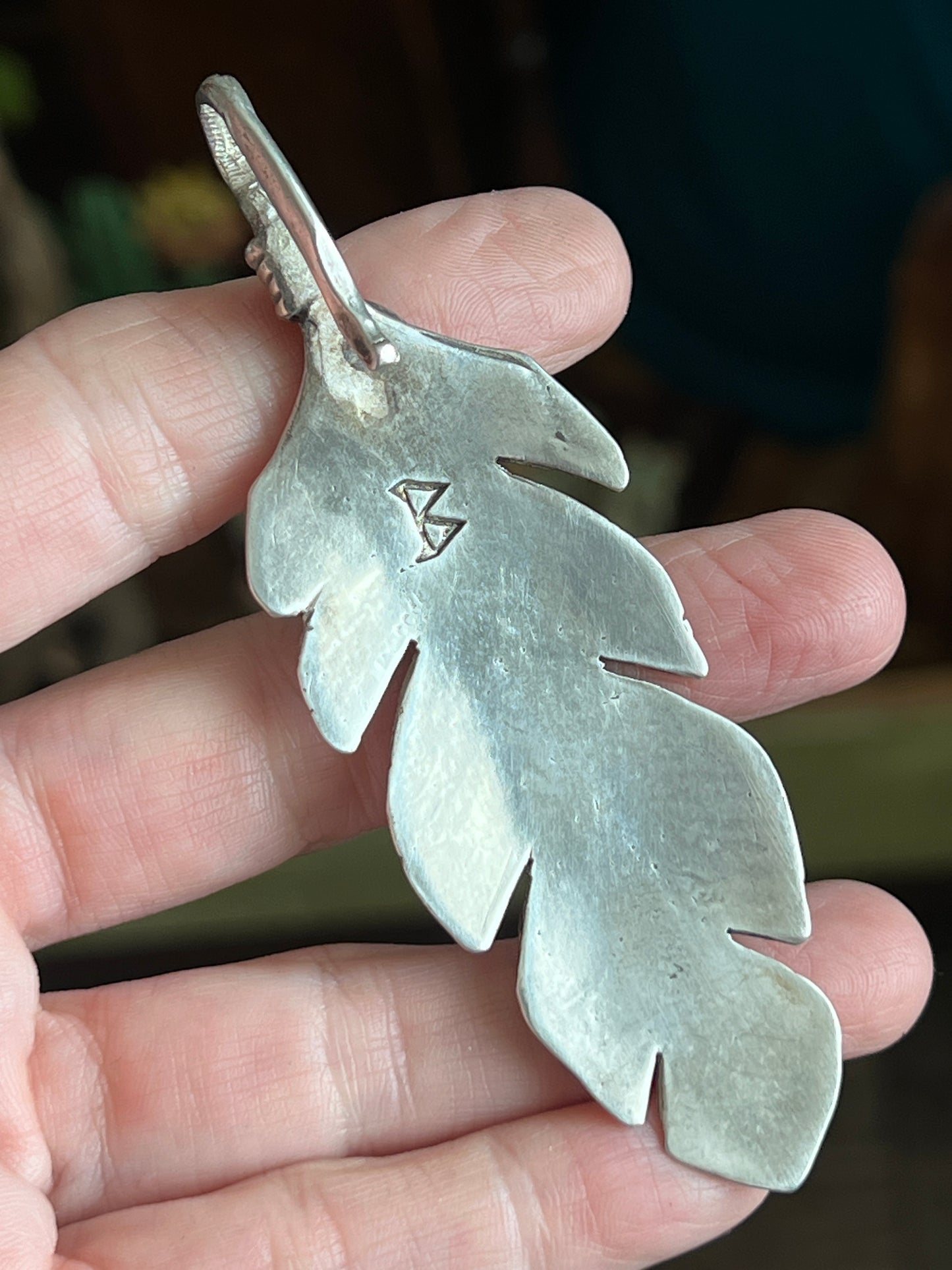 Rustic Sterling Silver Feather Pendant by Santa Fe Artist, Buffalo