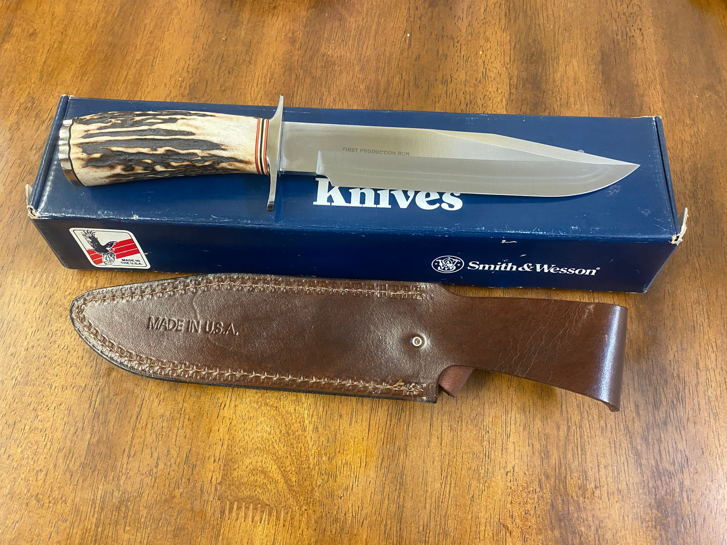 First production Run Smith & Wesson SW-1 Custom Stag Sheath Knife #141