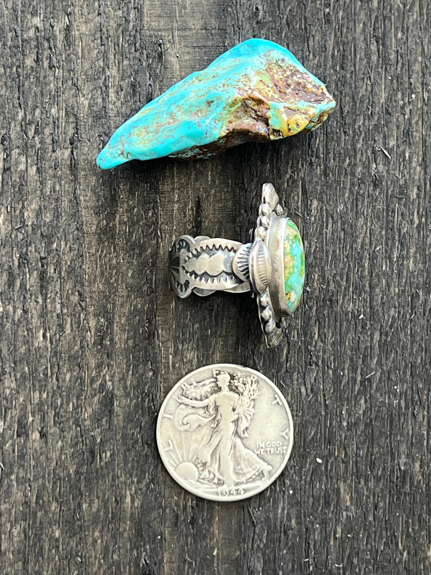 Navajo Sterling Silver and Royston Turquoise Single Stone Ring by Gilbert Tom, Size 9.5