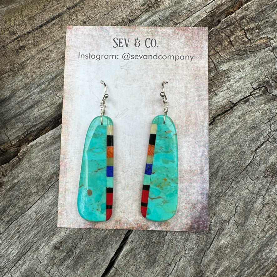 Native Made Santo Domingo Turquoise Inlay Pop of Red Earrings
