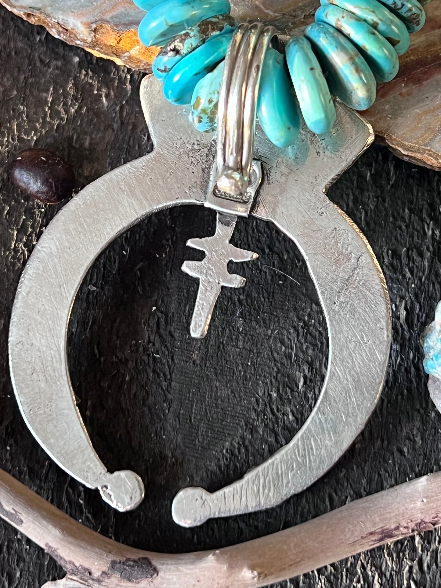 Delbert Arviso Tufa Cast Sterling Silver and Turquoise Naja w/ Beaded Necklace