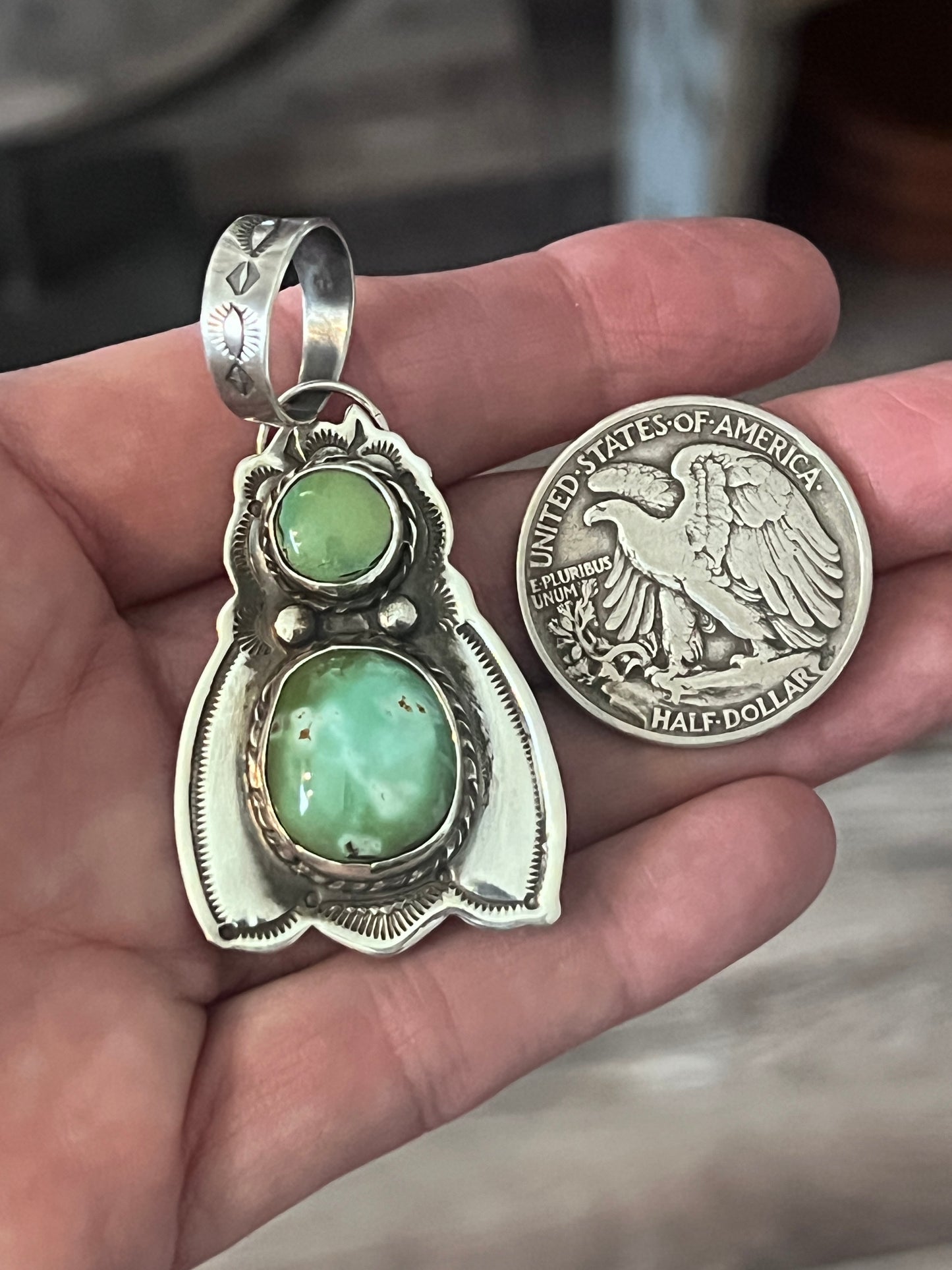 Kimari Somers Sterling Silver and Royston Turquoise Moth Pin/Pendant
