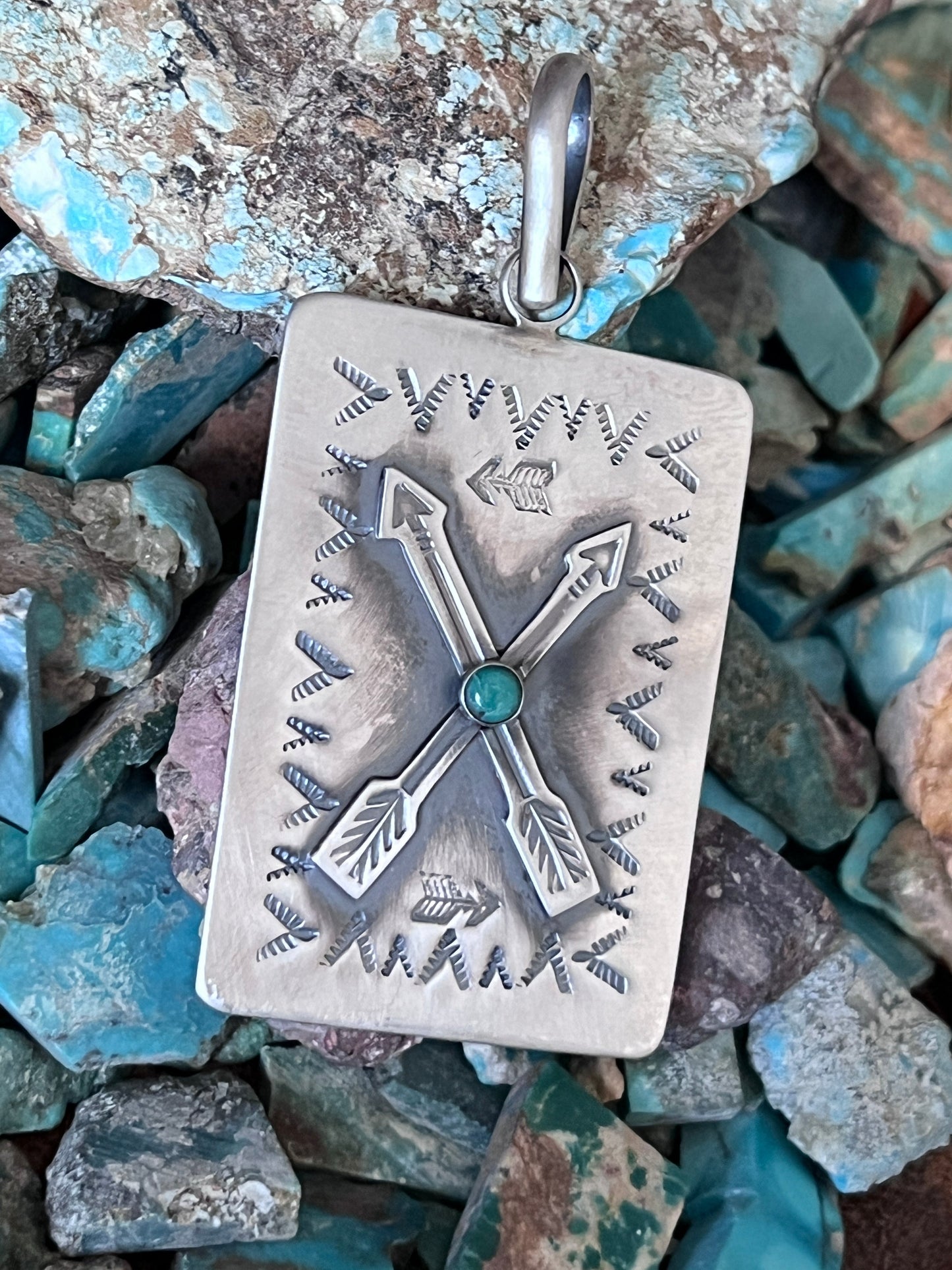 Hand Stamped Sterling Silver Fred Harvey Era Inspired Crossed Arrows Tag Pendant by Kimari Somers
