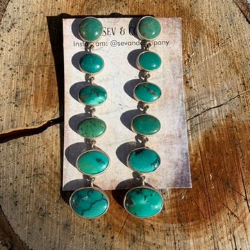 Sterling Silver Green Turquoise Shoulder Duster 6 Stone Earrings by Federico Jimenez