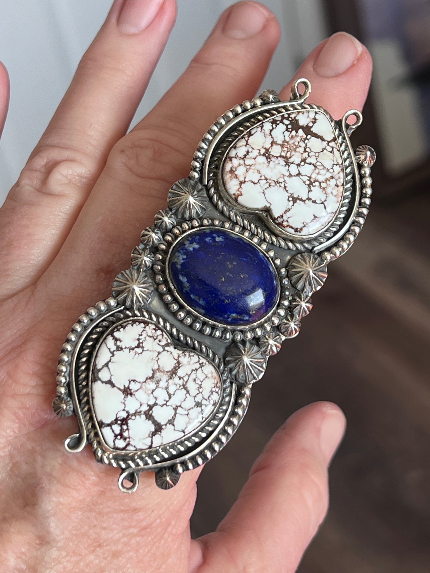 Rosella Paxson Sterling Silver, Lapis Lazuli & Wild Horse Heart Triple Stone Ring