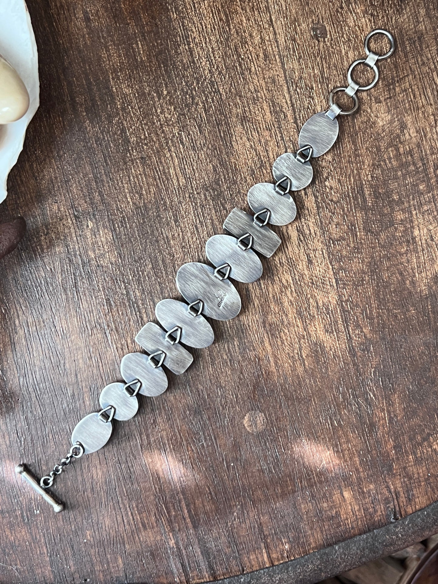 Loretta Delgarito Sterling Silver Electric Rainbow Link Turquoise and Spiny Oyster Bracelet, Ovals & Rectangles