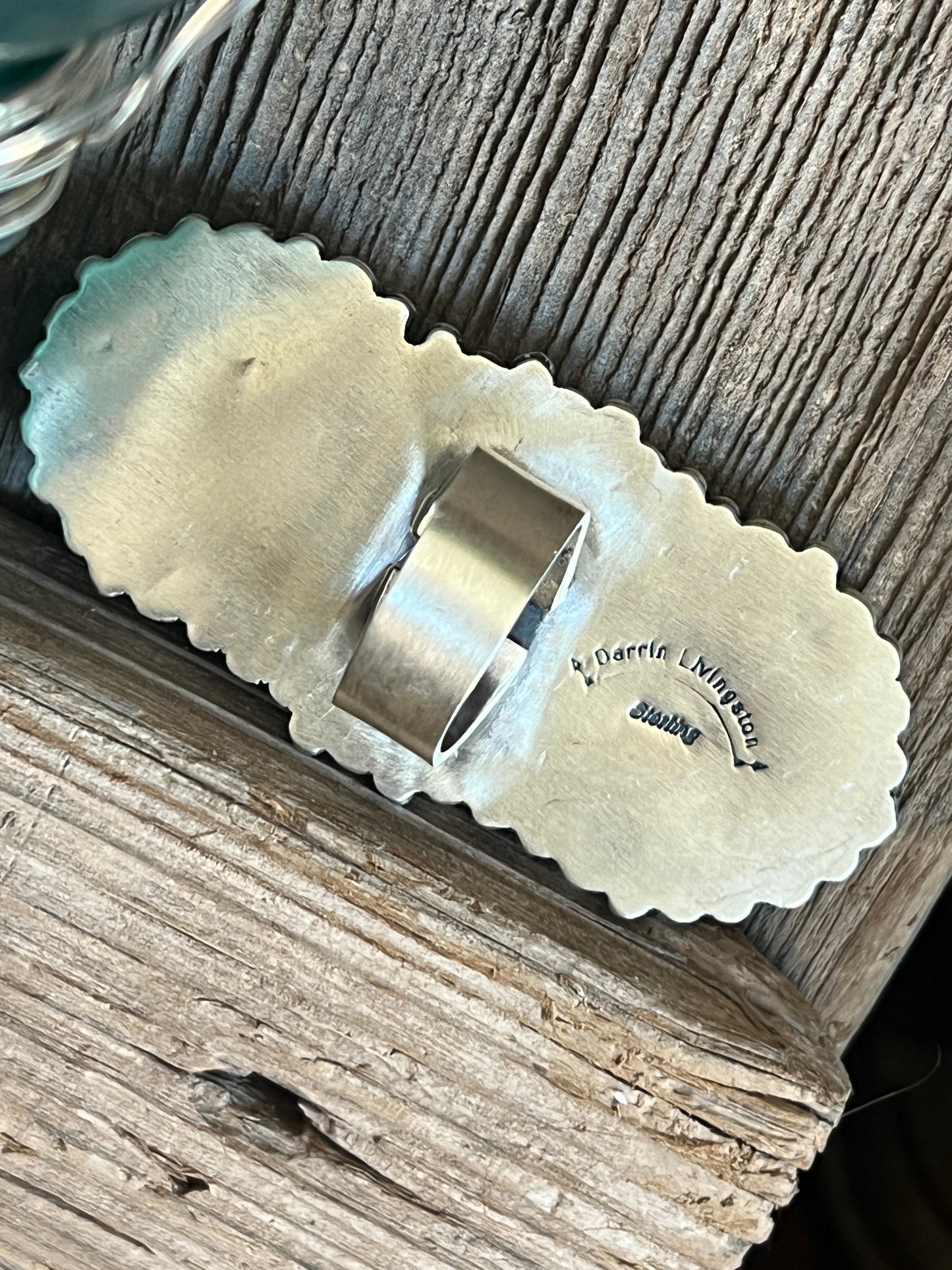 Navajo Sterling Silver, Coral and Number 8 Turquoise Ring by Darrin Livingston, Size 9