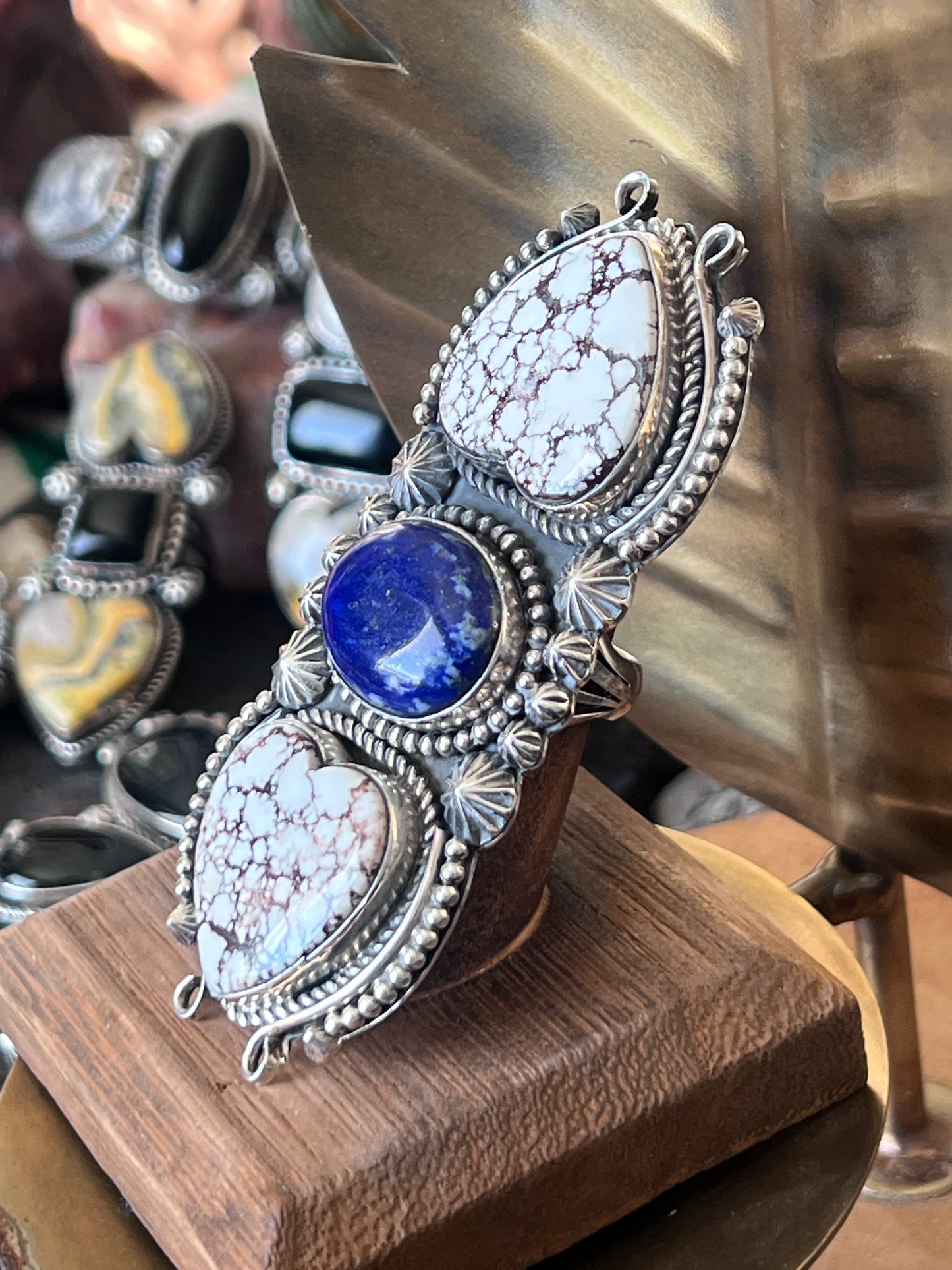 Rosella Paxson Sterling Silver, Lapis Lazuli & Wild Horse Heart Triple Stone Ring