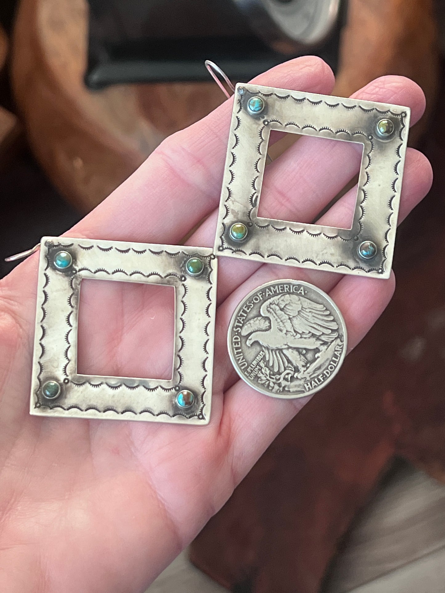 Kimari Somers Handcrafted Square Sterling Silver and Turquoise Earrings