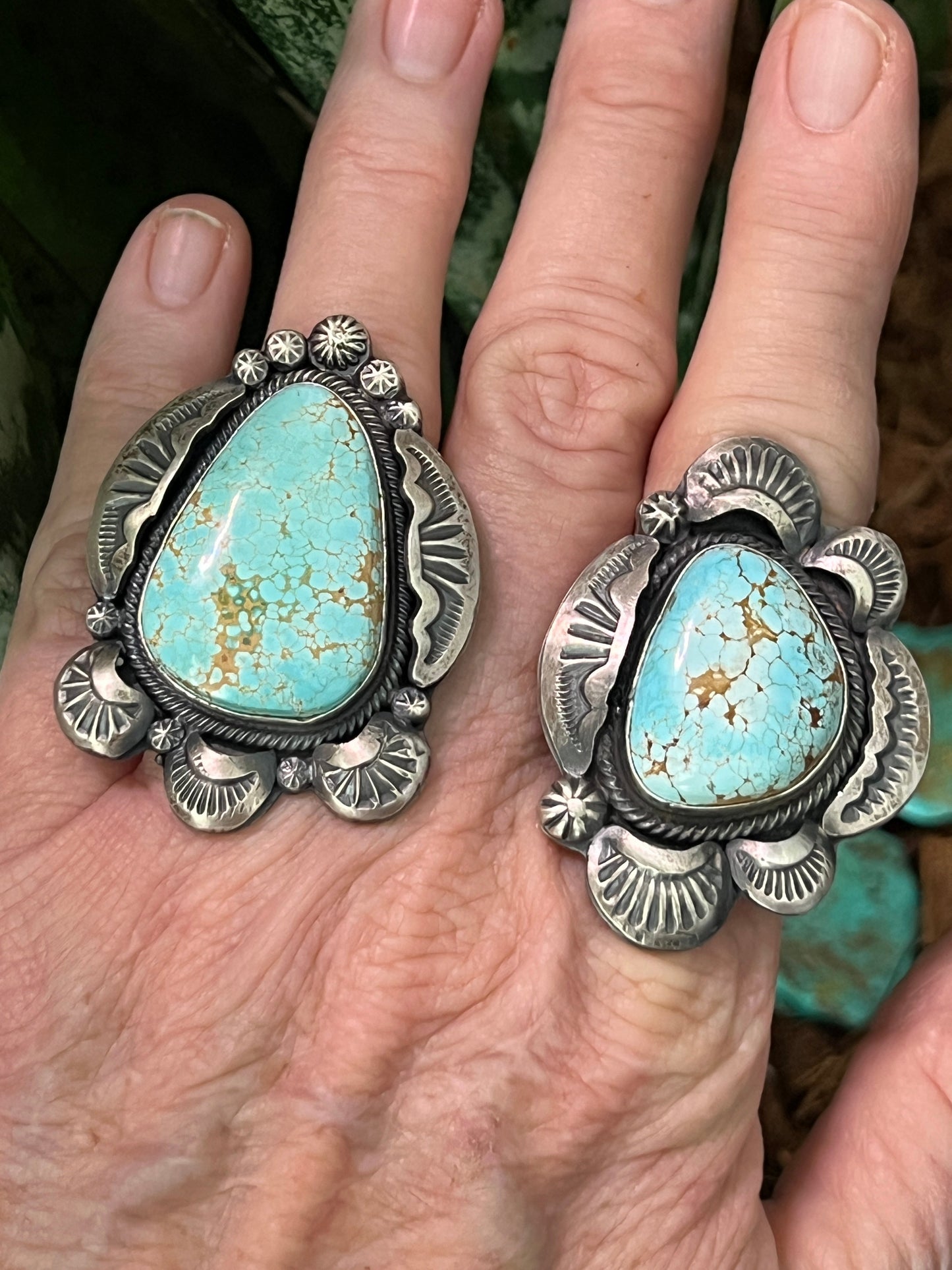 Sterling Silver and Number 8 Turquoise Ring by Navajo Artist, Gilbert Tom, Size 10.5