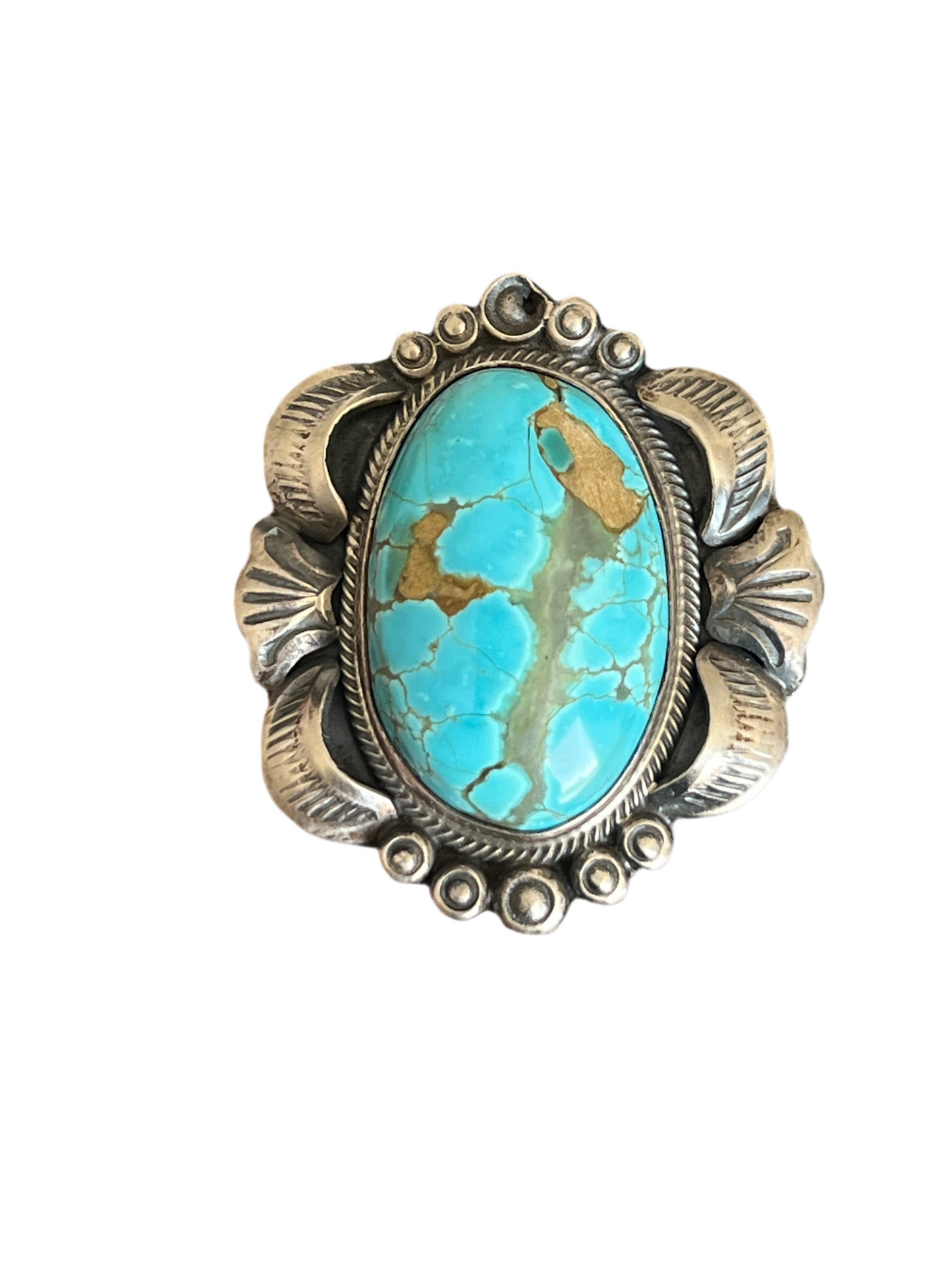 Navajo Sterling Silver and Number 8 Turquoise Single Stone Ring by Gilbert Tom, Size 9